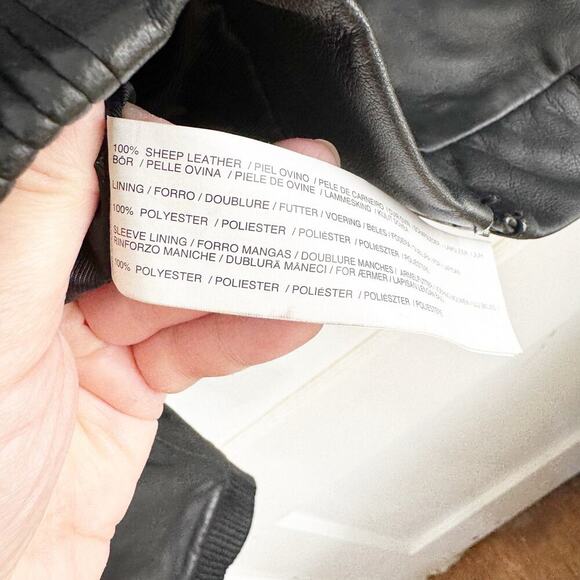 MNG SUIT MANGO 100% Genuine Sheep Leather Bomber Jacket Exposed Silver Zippers S - Picture 2 of 16